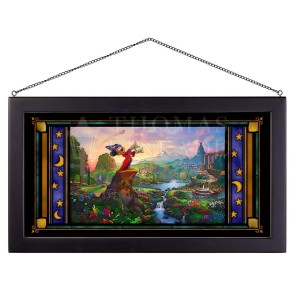 Kinkade Disney Stained Glass Art: Fantasia (Black Frame)
