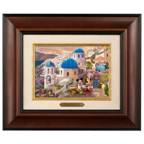 Kinkade Disney Brushworks: Mickey and Minnie in Greece (Classic Burl Frame)