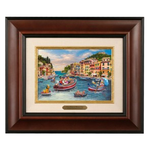 Kinkade Disney Brushworks: Mickey and Minnie in Italy (Classic Burl Frame)