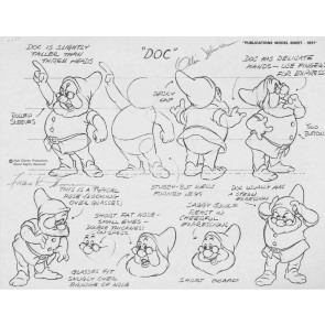 Disney Publication Model Sheet: Doc signed Ollie Johnston and Frank Thomas