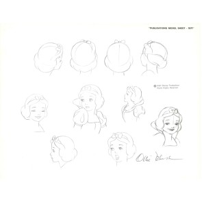Disney Publication Model Sheet: Snow White / heads (3) signed Ollie Johnston