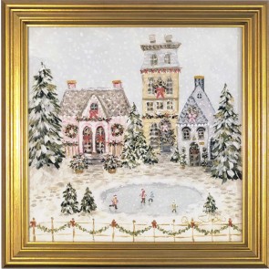 Snowflake Village Framed Canvas Print 8x8" by Ashley Salvatori