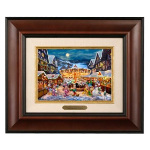 Kinkade Disney Brushworks: Mickey and Minnie Christmas Market (Classic Burl Frame)
