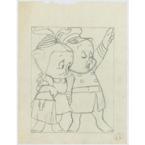 Robert McKimson Original Drawing: Porky & Petunia Pig (6045)
