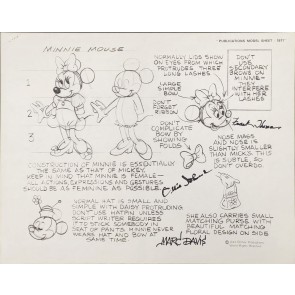 Disney Publication Model Sheet: Minnie Mouse (b) signed Marc Davis, Ollie Johnston, and Frank Thomas