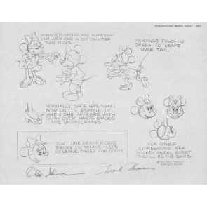Disney Publication Model Sheet: Minnie Mouse (c) signed Ollie Johnston and Frank Thomas